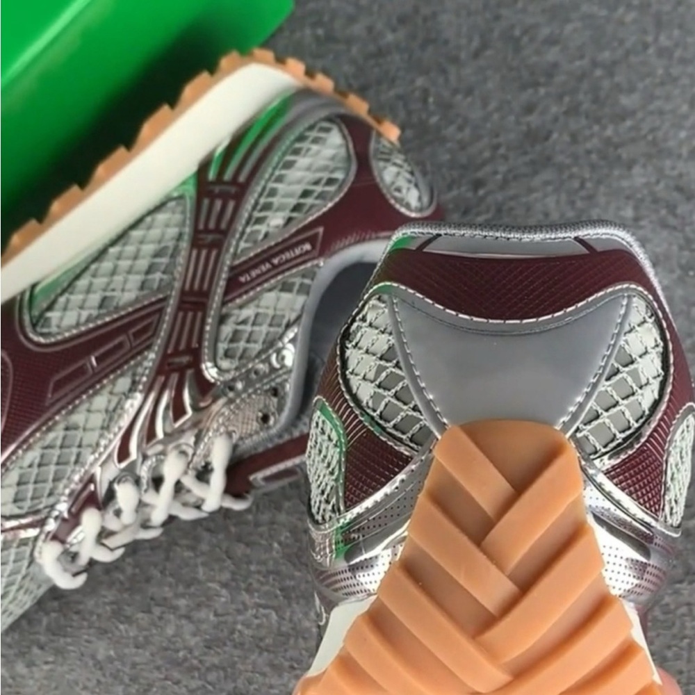 Bottega Veneta Metallic Silver and Deep Red Sneakers